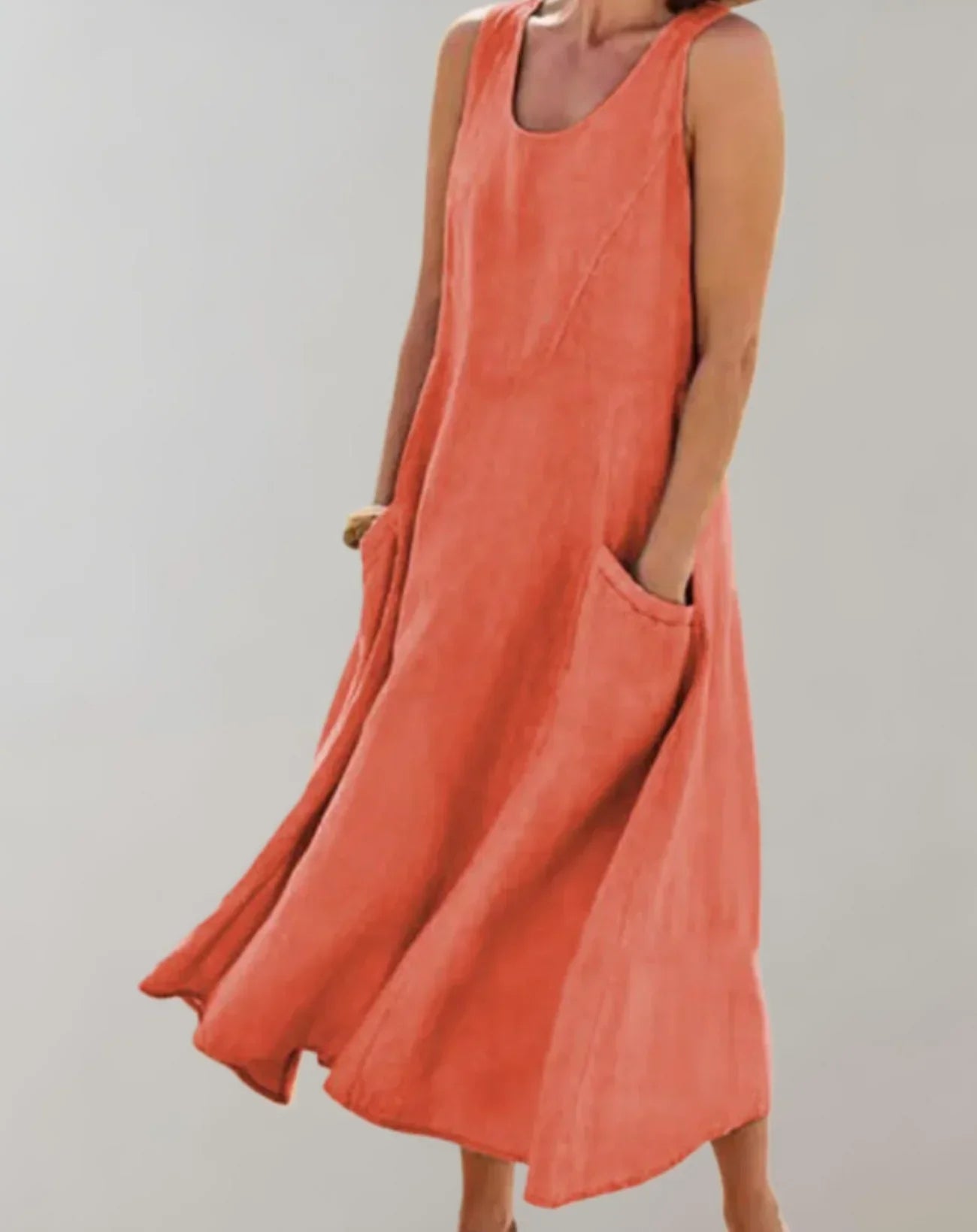 Jolie – Robe midi sans manches en lin de coton