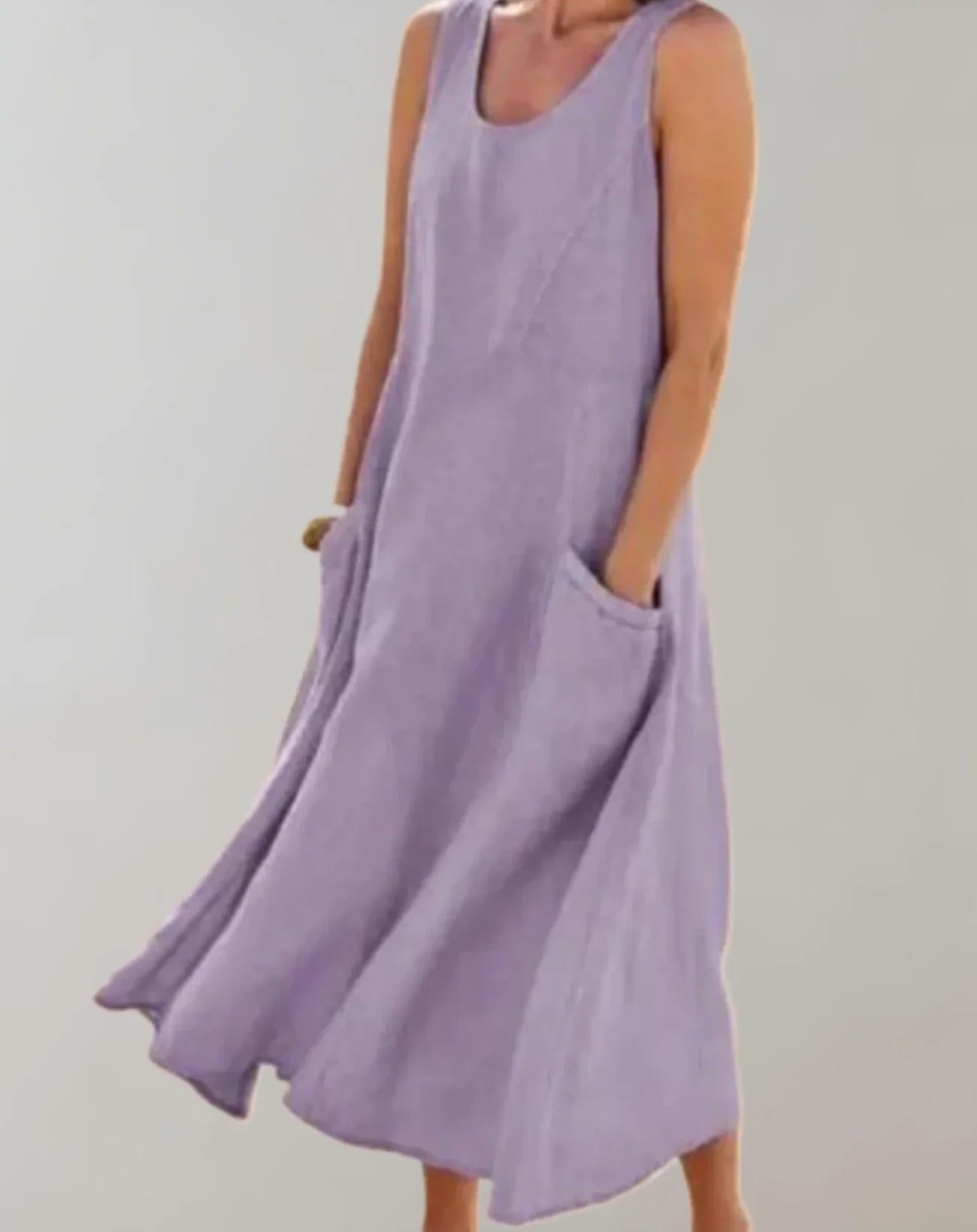 Jolie – Robe midi sans manches en lin de coton