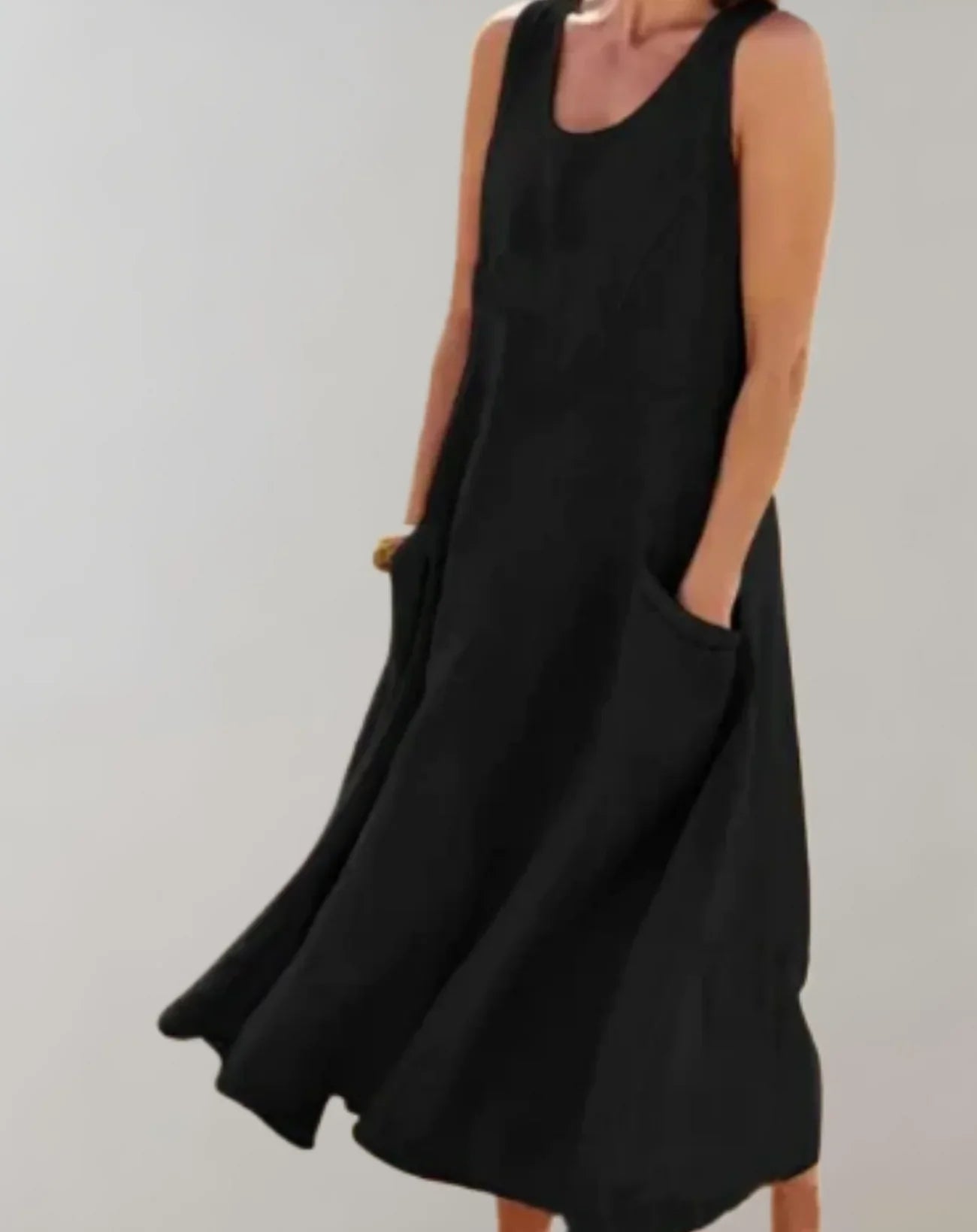 Jolie – Robe midi sans manches en lin de coton