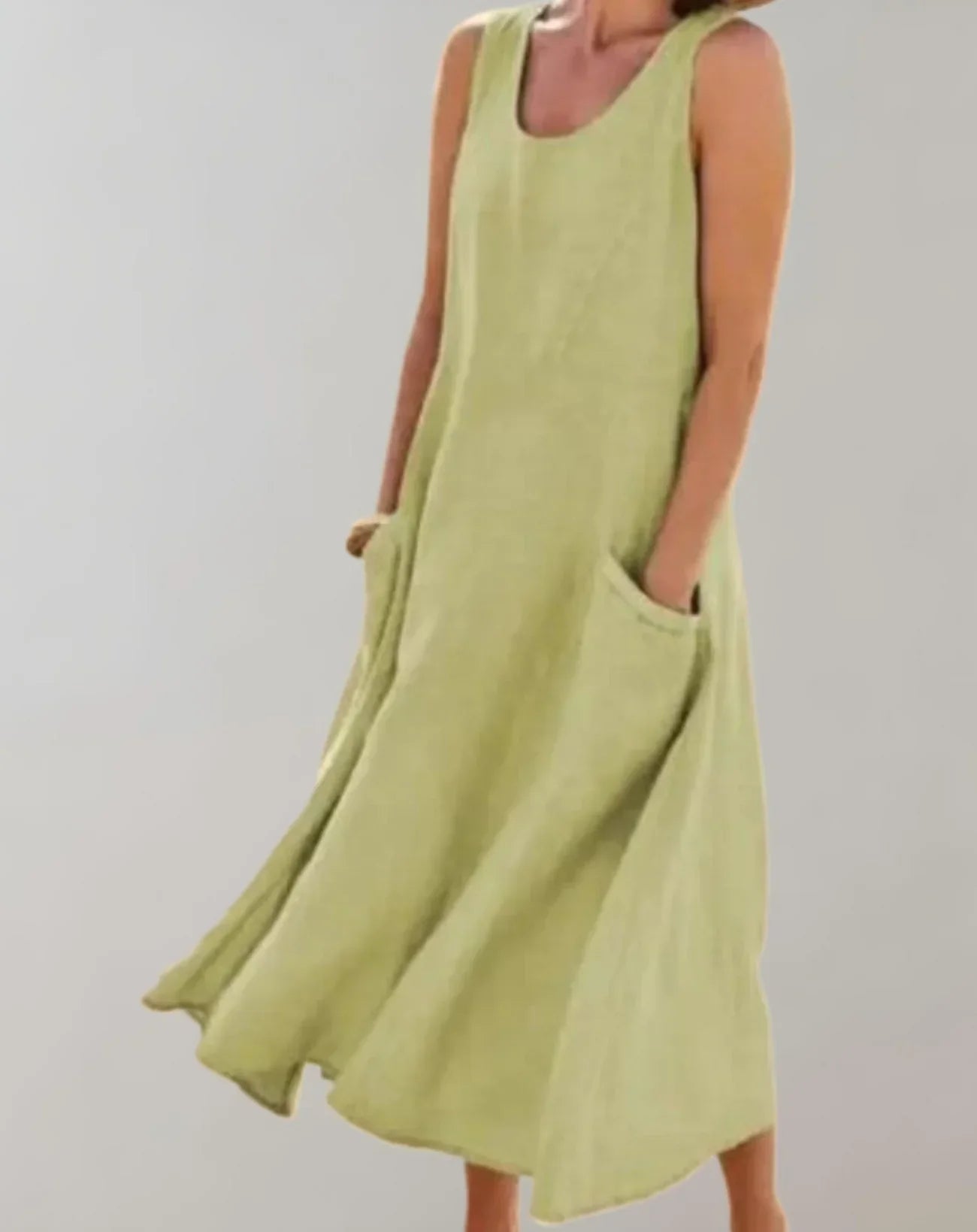 Jolie – Robe midi sans manches en lin de coton