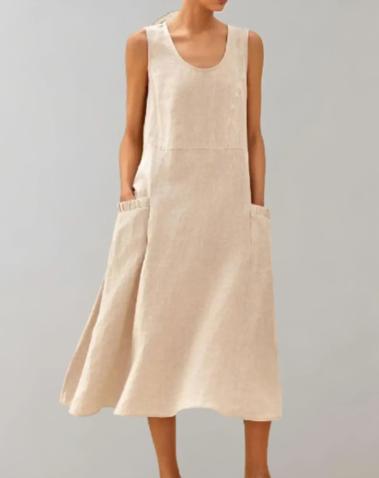Jolie – Robe midi sans manches en lin de coton