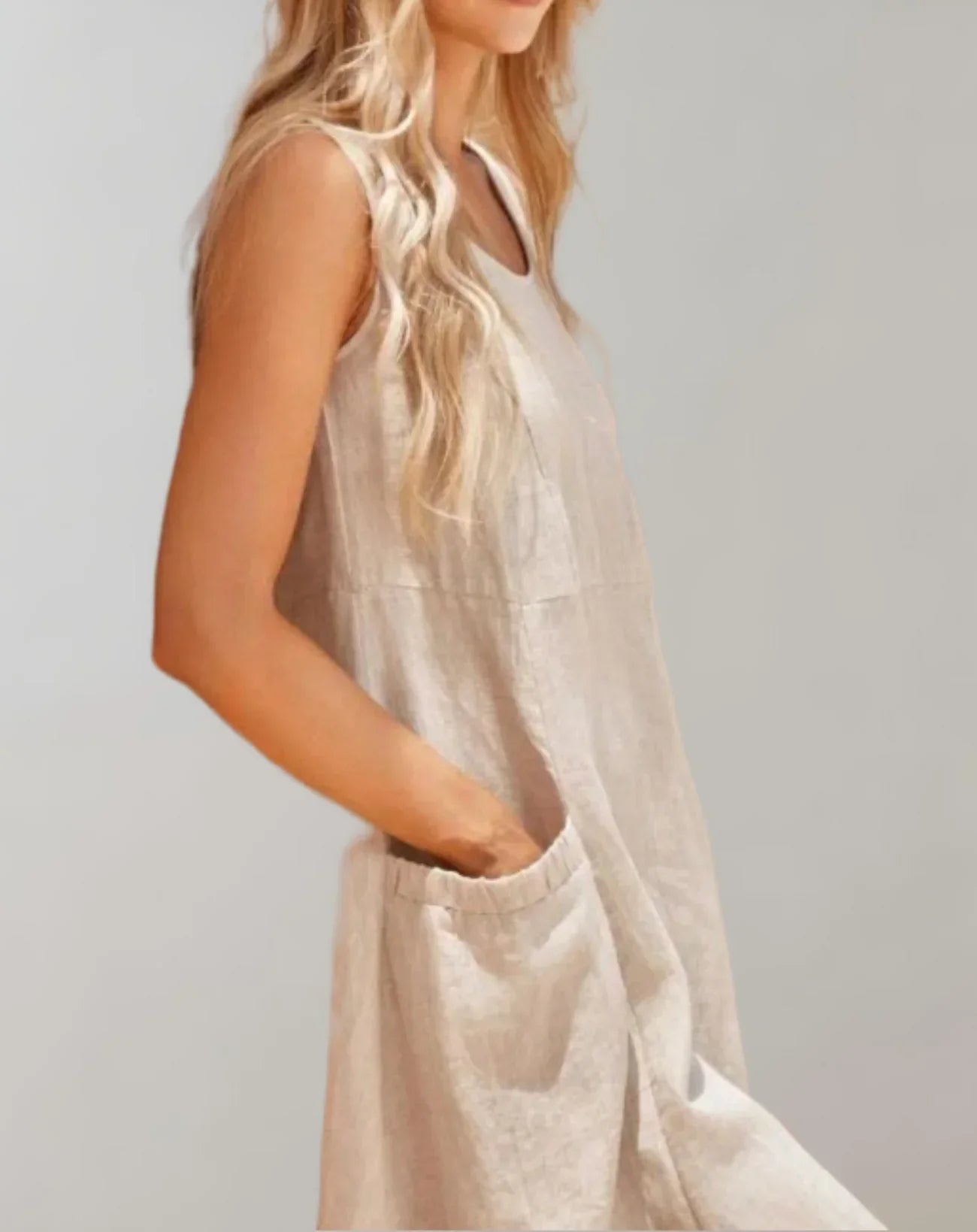 Jolie – Robe midi sans manches en lin de coton