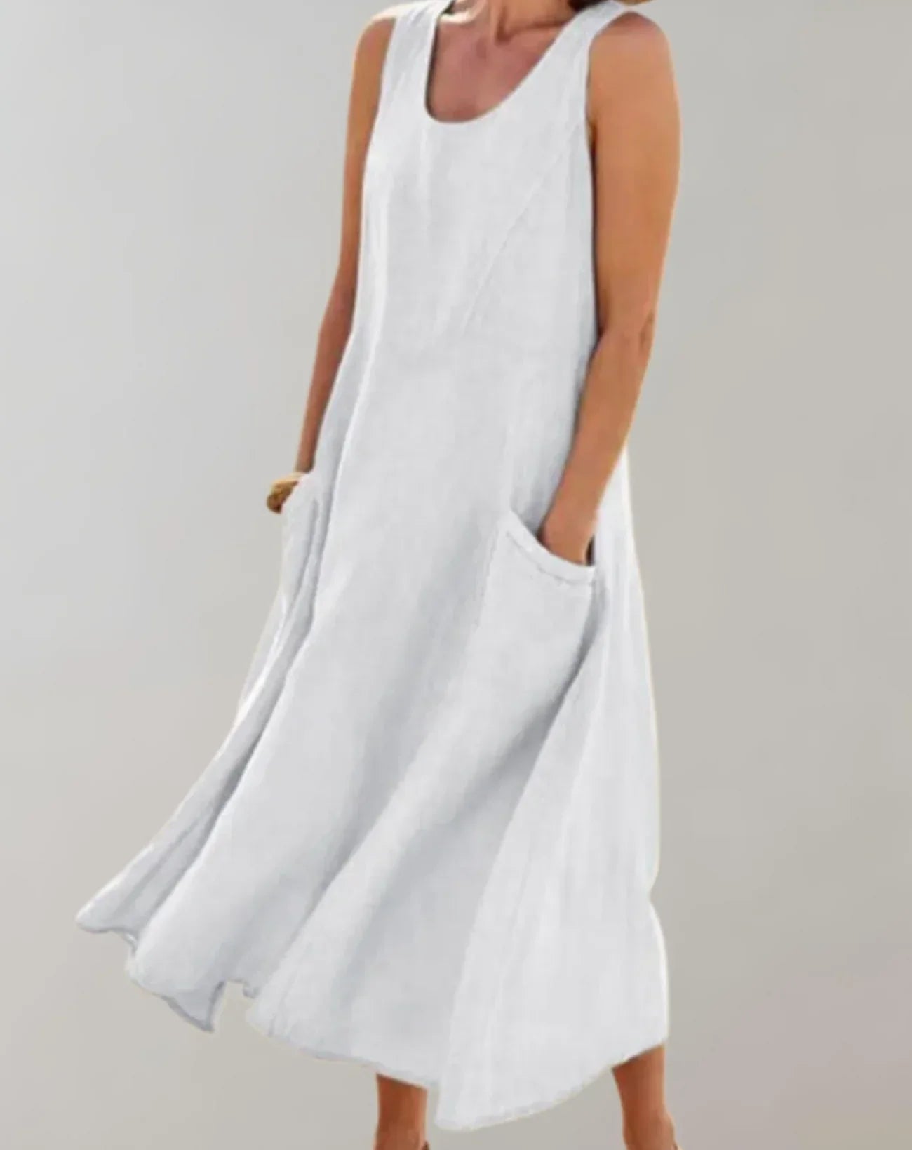 Jolie – Robe midi sans manches en lin de coton