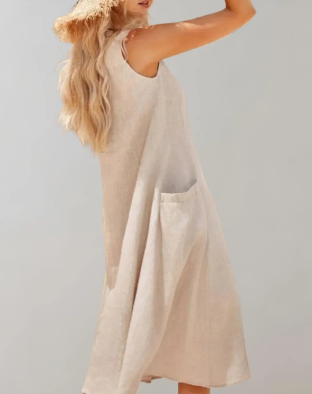Jolie – Robe midi sans manches en lin de coton