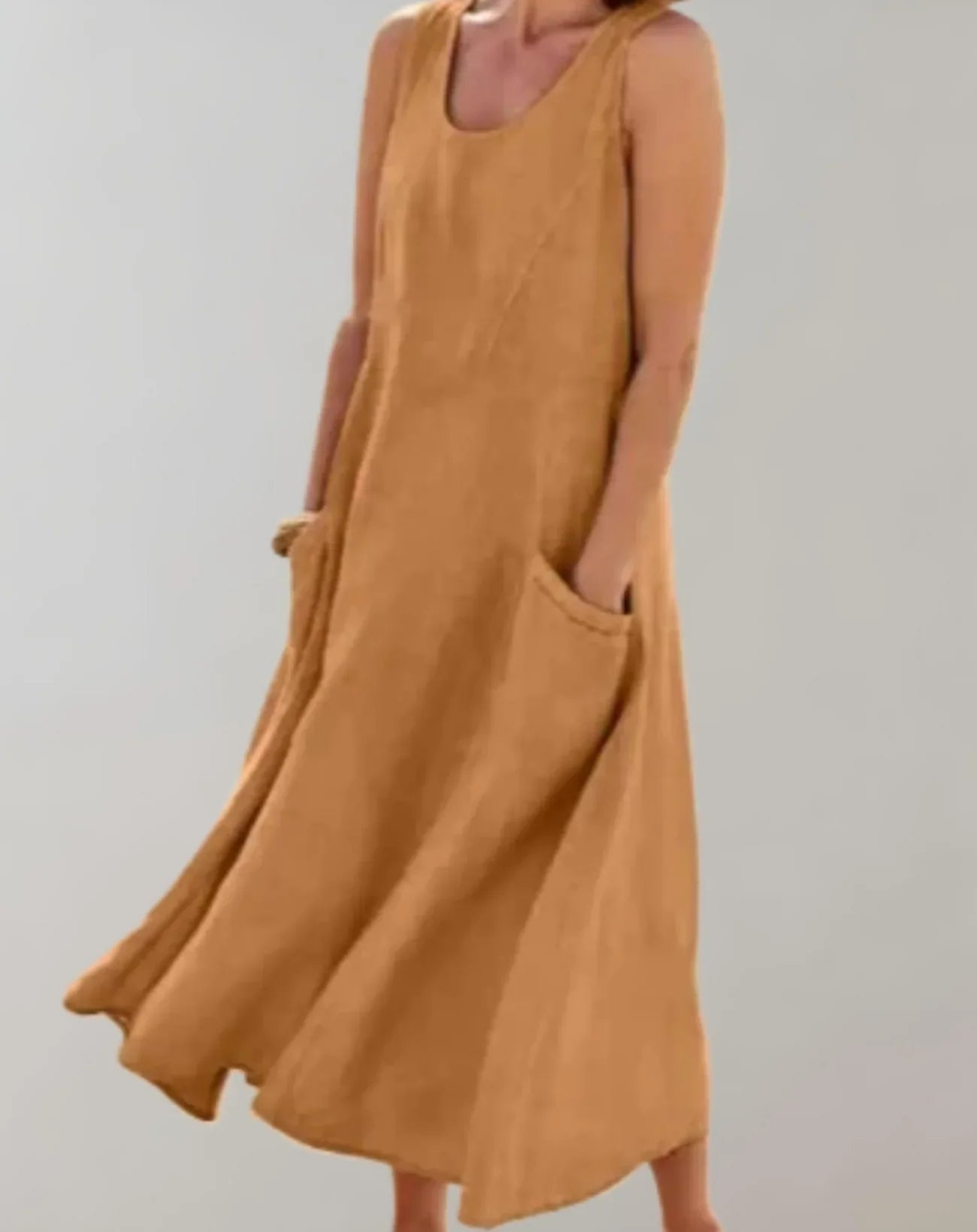 Jolie – Robe midi sans manches en lin de coton