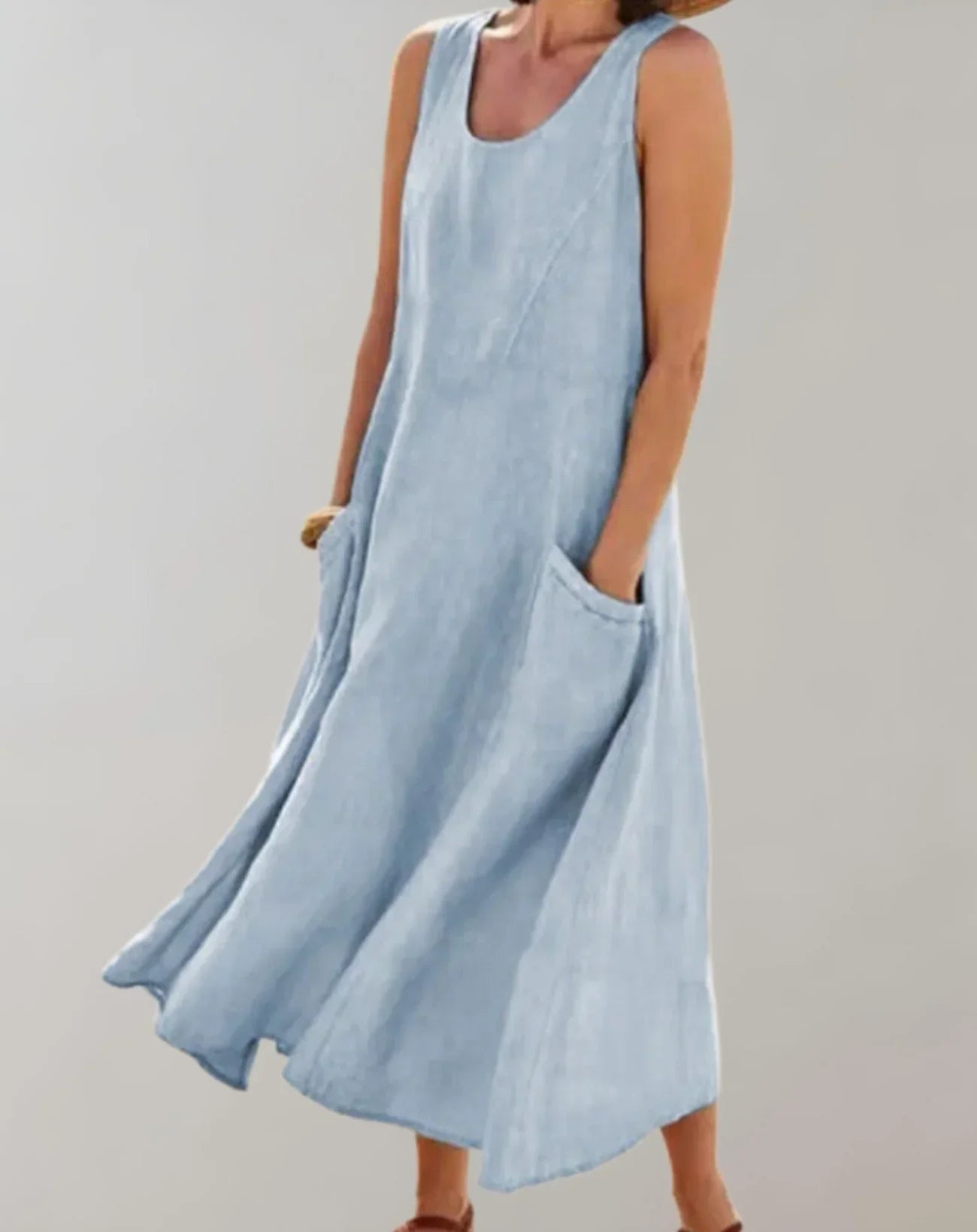 Jolie – Robe midi sans manches en lin de coton