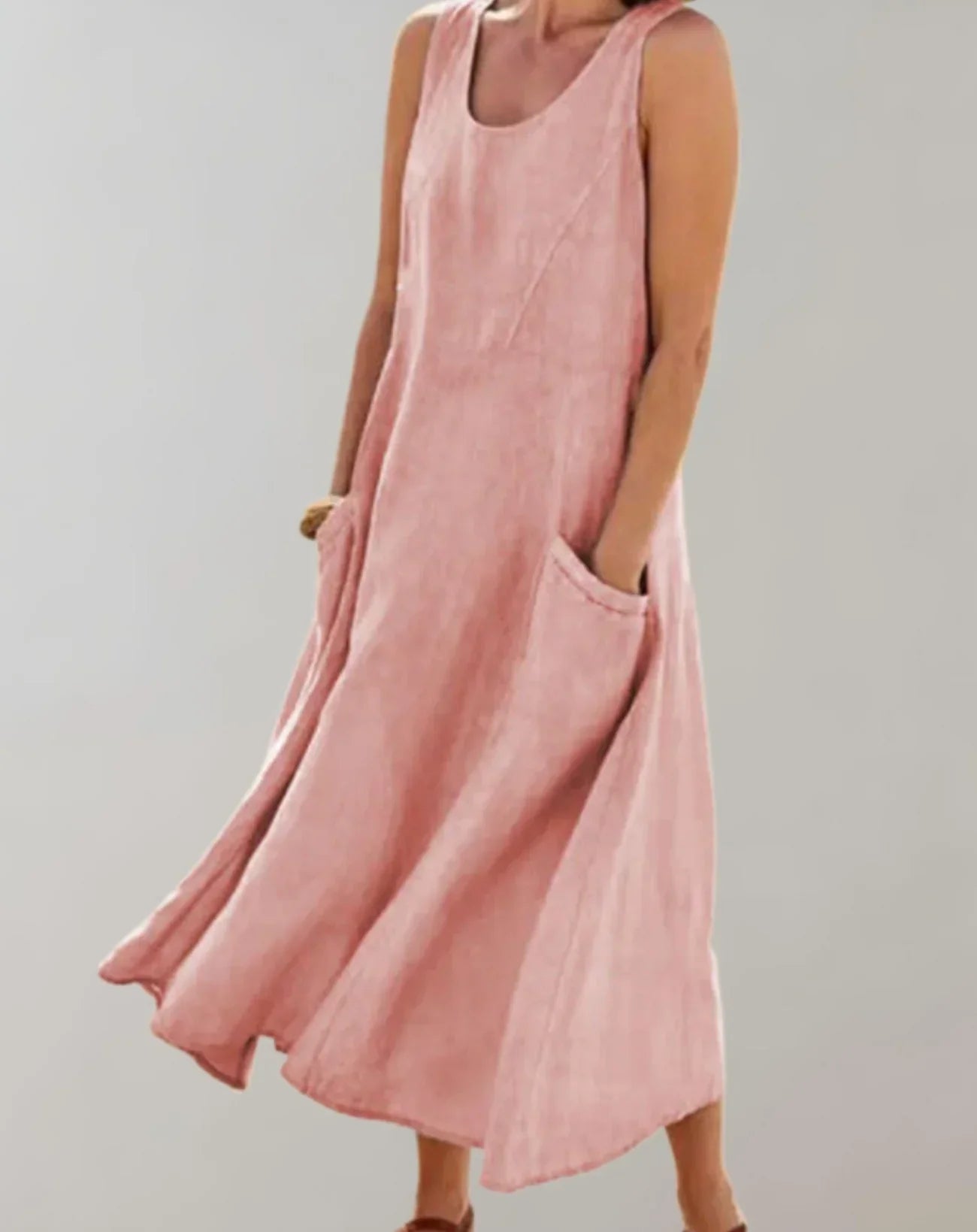 Jolie – Robe midi sans manches en lin de coton