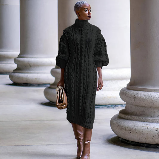 Elsbeth | Elégante robe midi en maille côtelée à turtle-neck