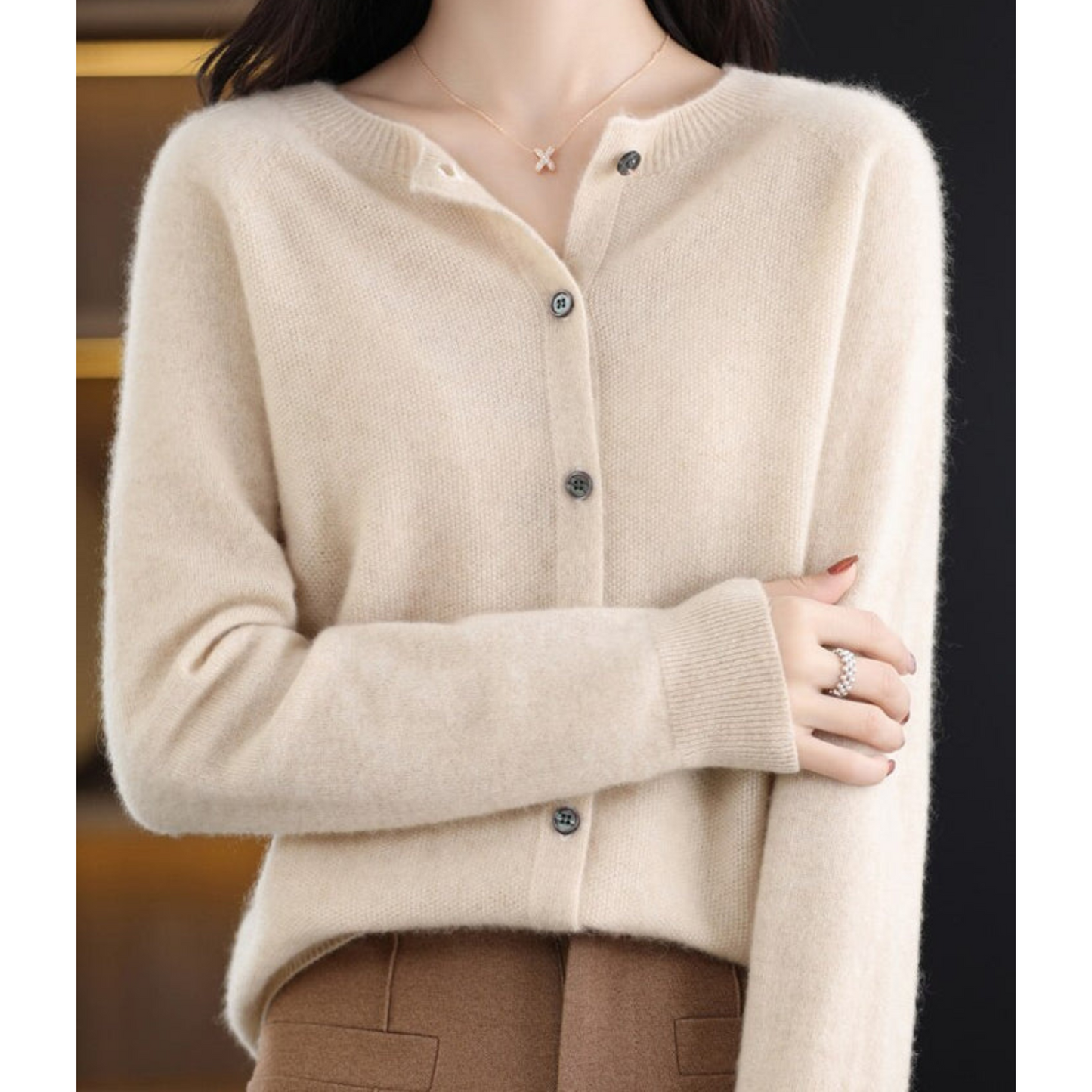 Pull cardigan à col O pour femmes en pure laine mérinos