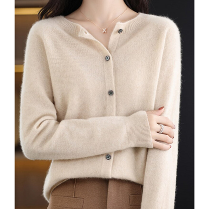 Pull cardigan à col O pour femmes en pure laine mérinos