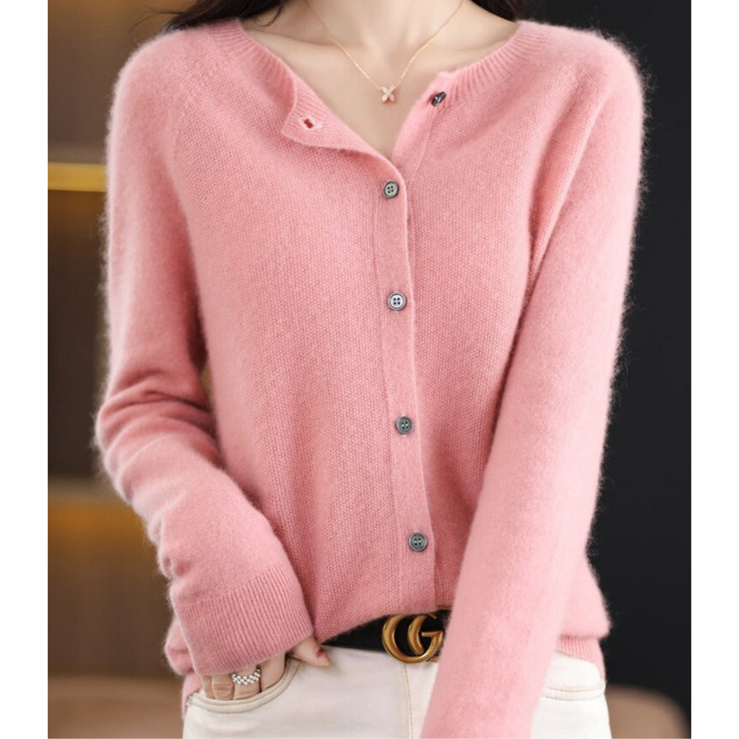 Pull cardigan à col O pour femmes en pure laine mérinos