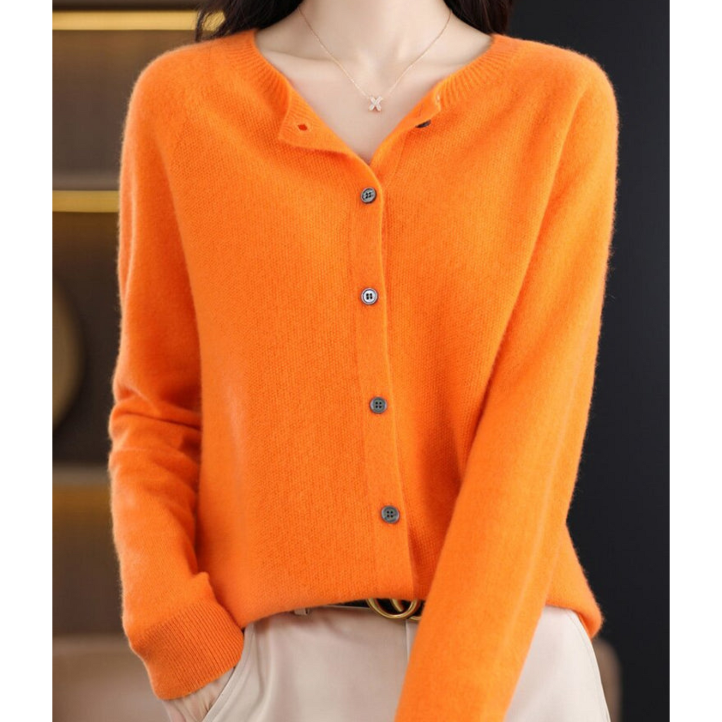 Pull cardigan à col O pour femmes en pure laine mérinos