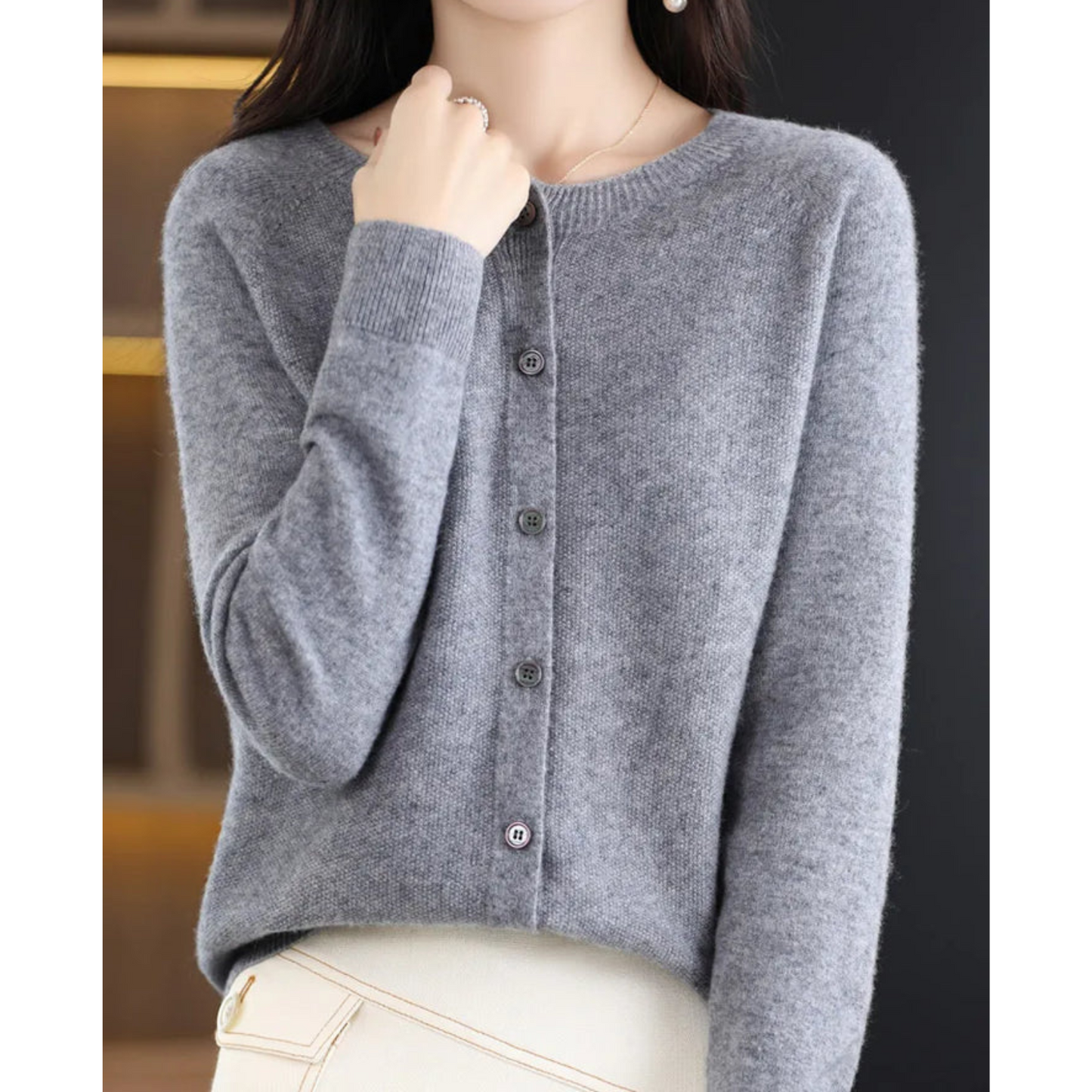 Pull cardigan à col O pour femmes en pure laine mérinos