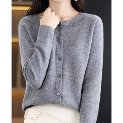 Pull cardigan à col O pour femmes en pure laine mérinos