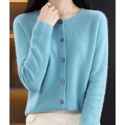 Pull cardigan à col O pour femmes en pure laine mérinos