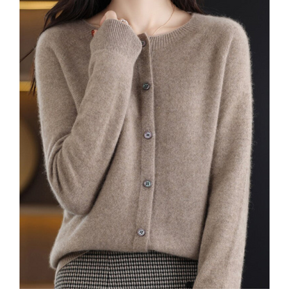 Pull cardigan à col O pour femmes en pure laine mérinos