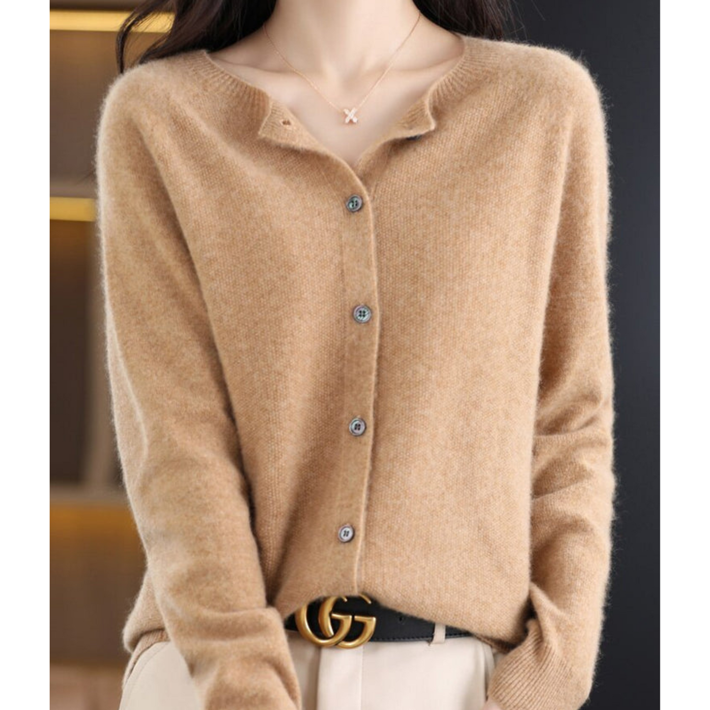 Pull cardigan à col O pour femmes en pure laine mérinos