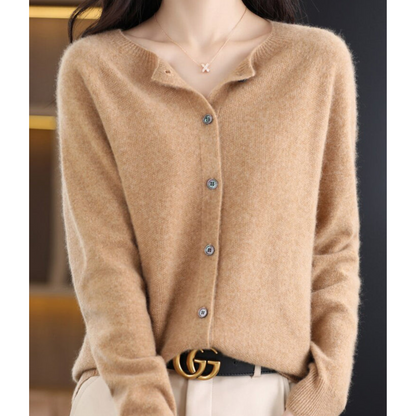 Pull cardigan à col O pour femmes en pure laine mérinos