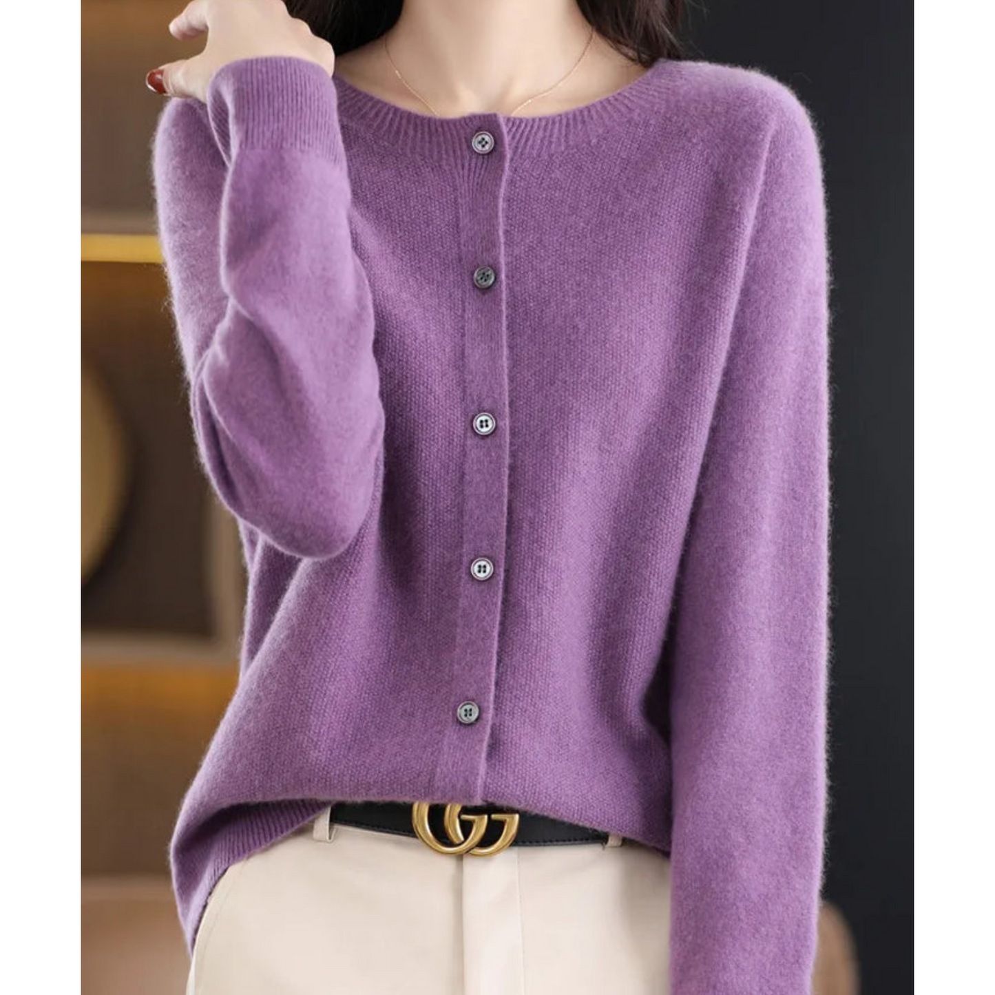Pull cardigan à col O pour femmes en pure laine mérinos
