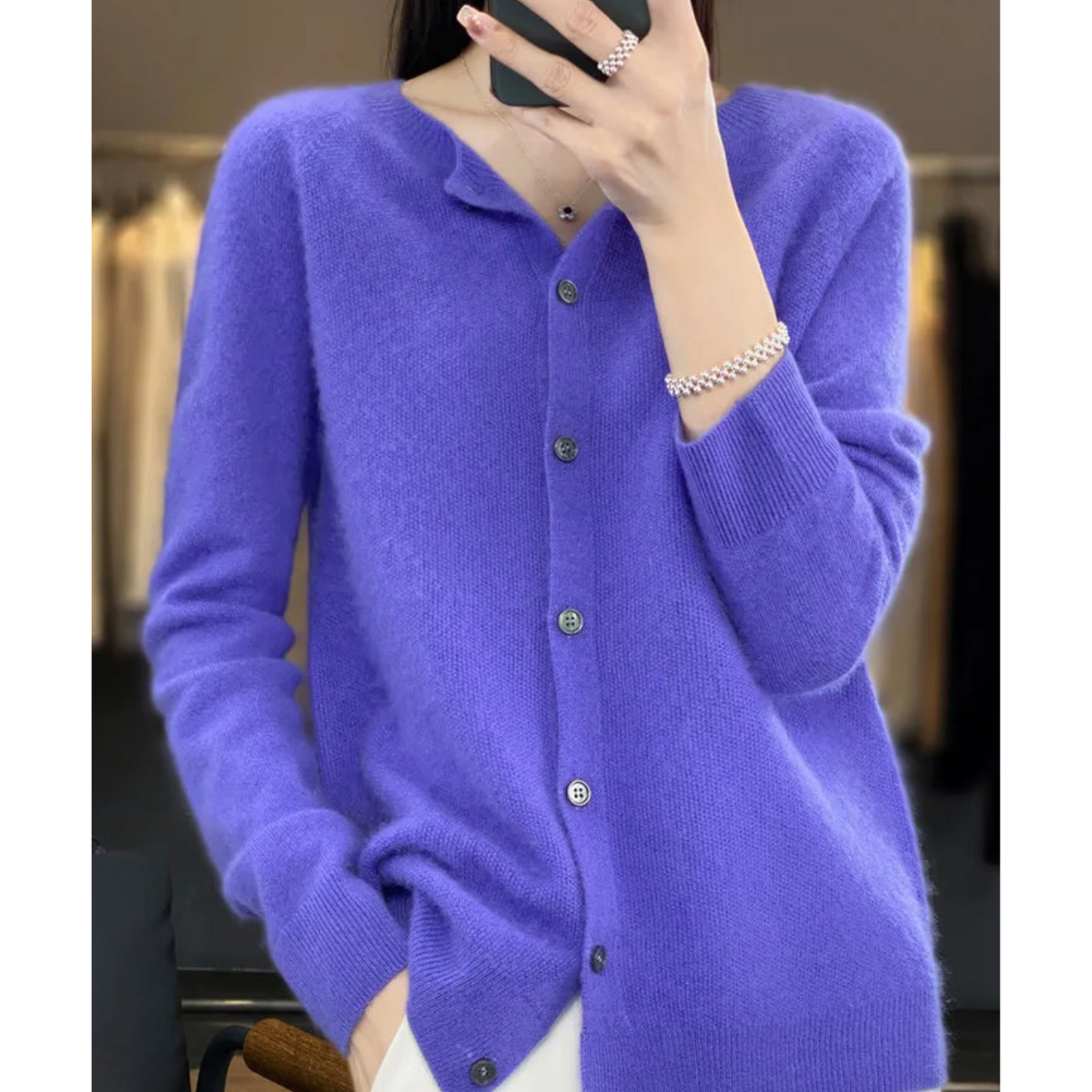Pull cardigan à col O pour femmes en pure laine mérinos