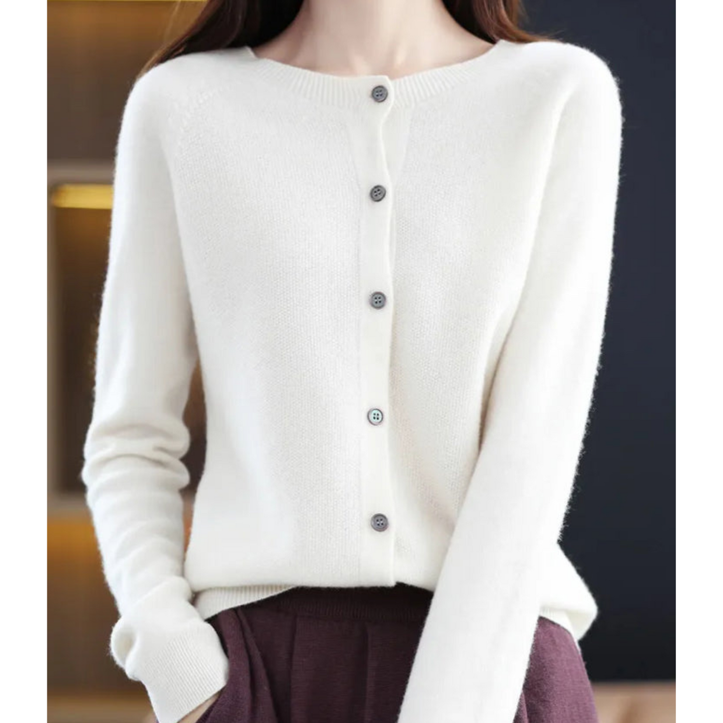 Pull cardigan à col O pour femmes en pure laine mérinos