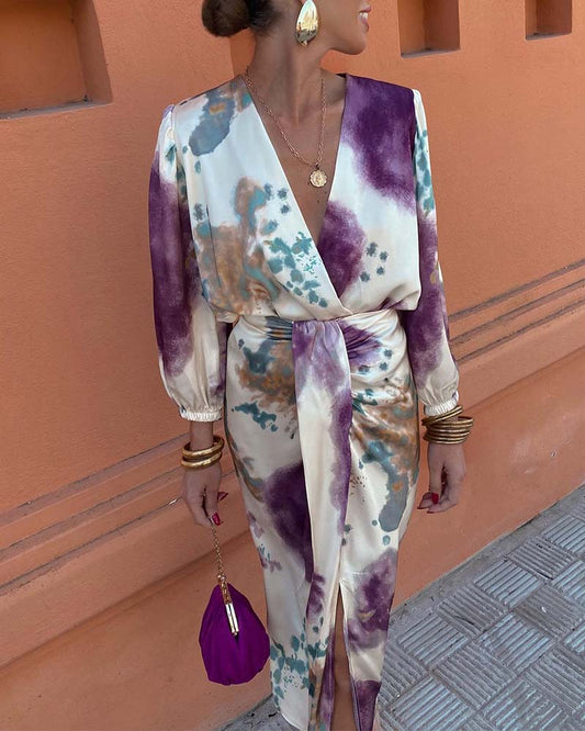Robe fendue imprimée chic