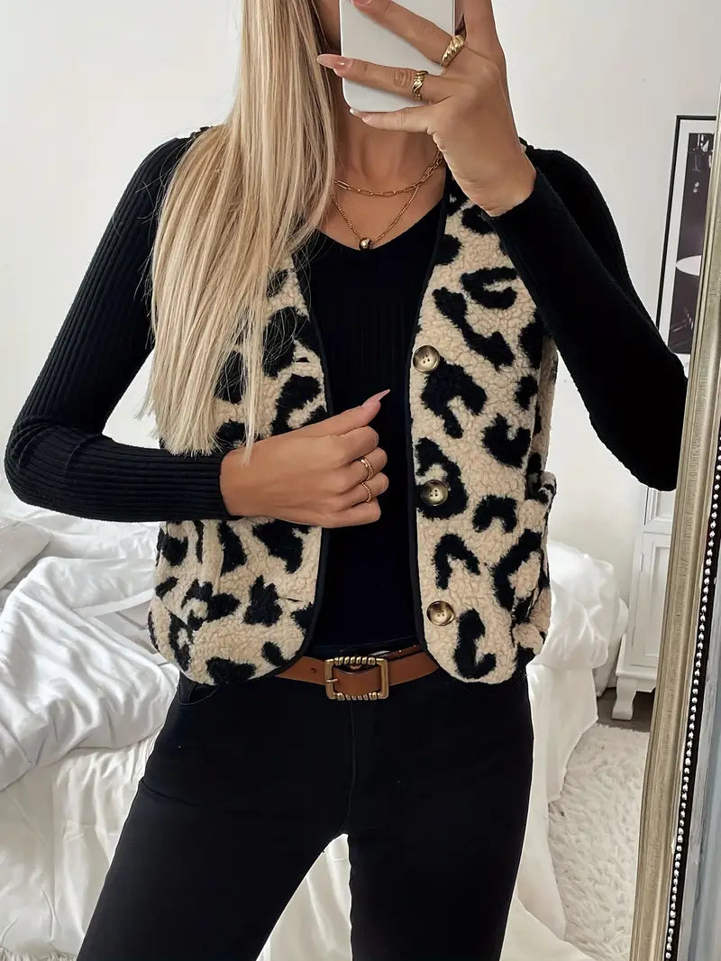 Clara - Gilet élégant avec motif léopard et décolleté en V pour femmes