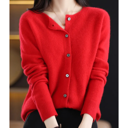 Pull cardigan à col O pour femmes en pure laine mérinos
