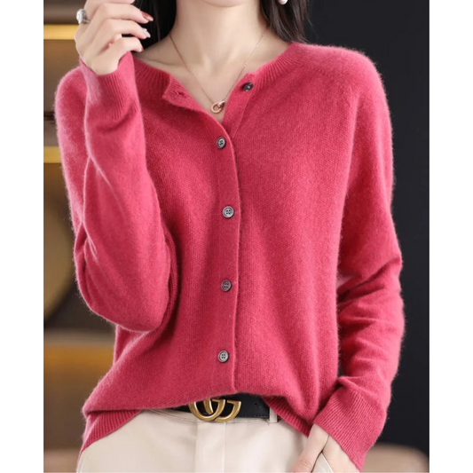 Pull cardigan à col O pour femmes en pure laine mérinos