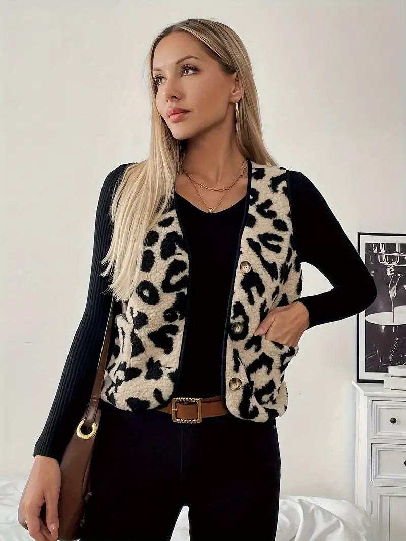 Clara - Gilet élégant avec motif léopard et décolleté en V pour femmes