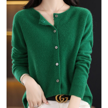 Pull cardigan à col O pour femmes en pure laine mérinos
