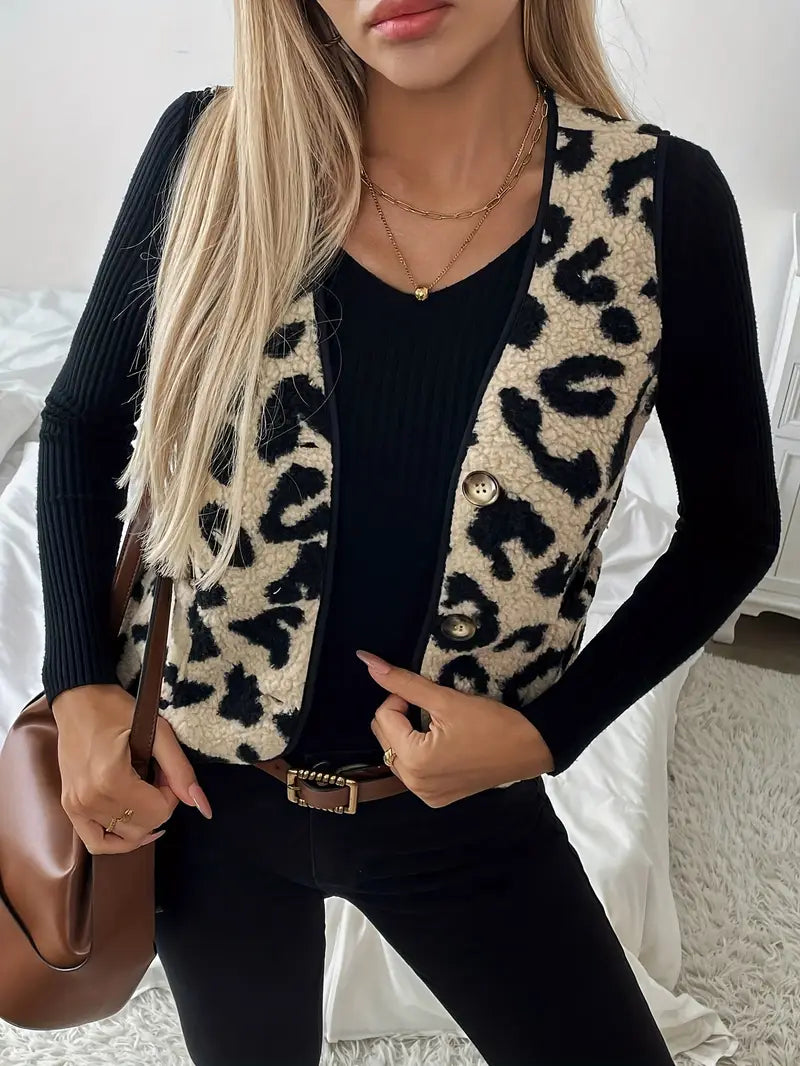 Clara - Gilet élégant avec motif léopard et décolleté en V pour femmes