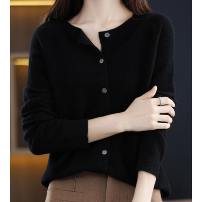 Pull cardigan à col O pour femmes en pure laine mérinos