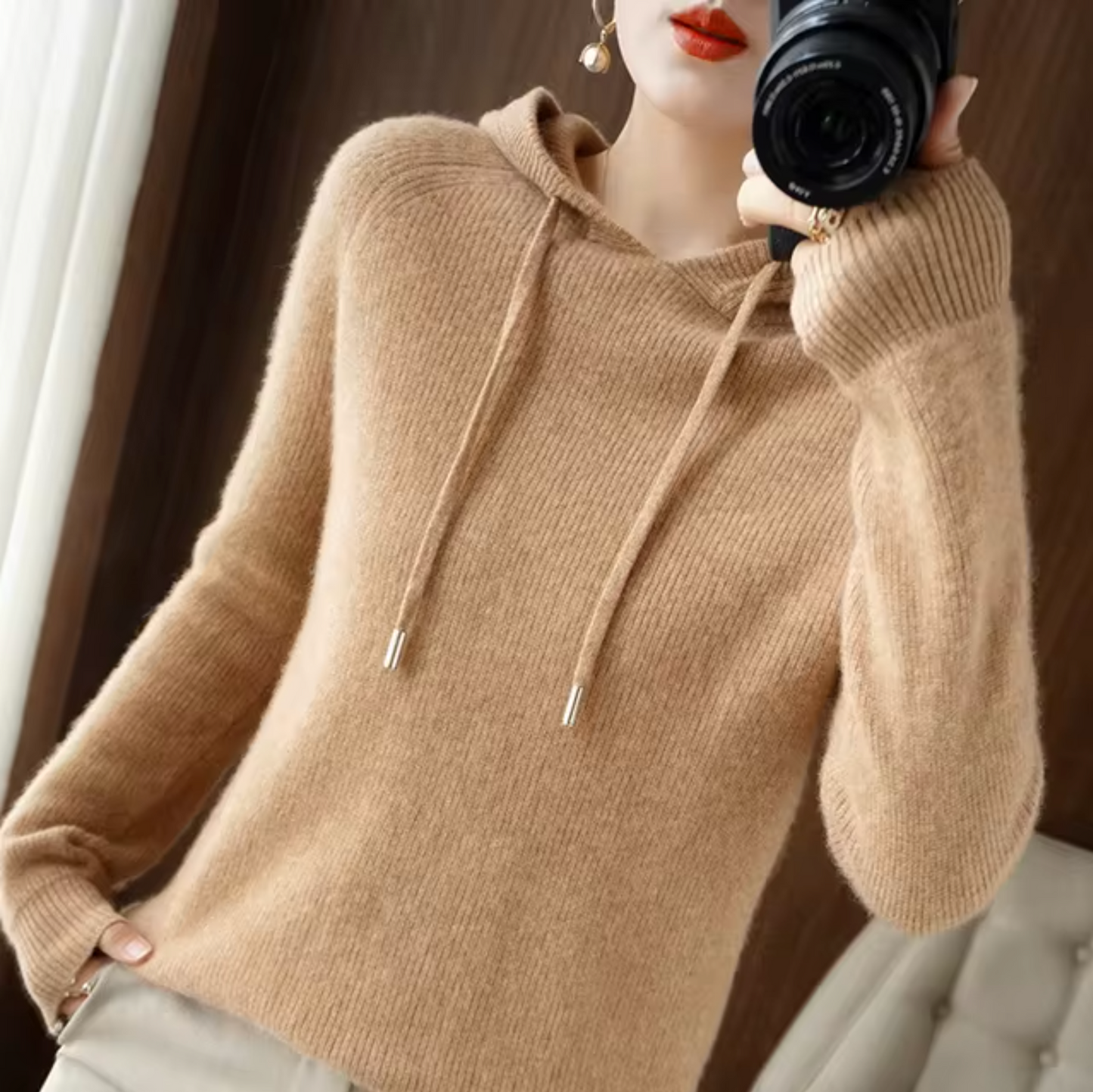 Cenna – Sweat à capuche tricoté en laine de cachemire