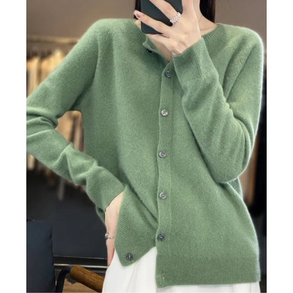 Pull cardigan à col O pour femmes en pure laine mérinos