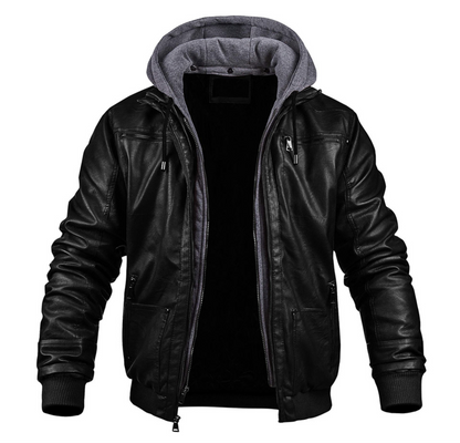 BENJAMIN - Élégant blouson d'hiver en cuir premium avec capuche