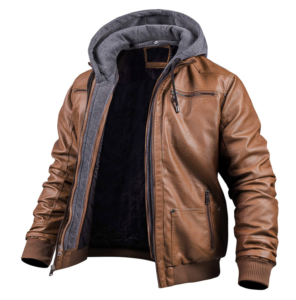 BENJAMIN - Élégant blouson d'hiver en cuir premium avec capuche