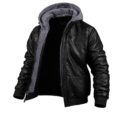 BENJAMIN - Élégant blouson d'hiver en cuir premium avec capuche