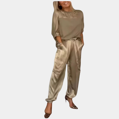 Danika - Elégant ensemble chic en satin [haut+pantalon]