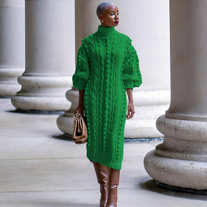 Elsbeth | Elégante robe midi en maille côtelée à turtle-neck