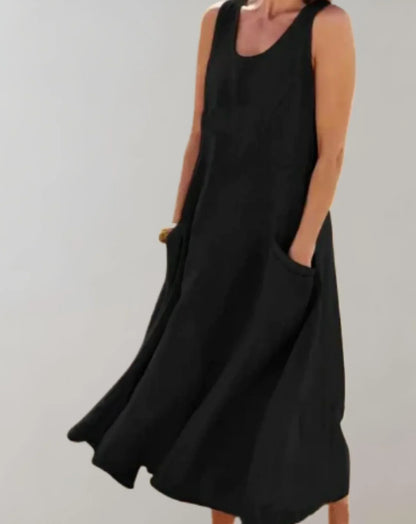 Jolie – Robe midi sans manches en lin de coton
