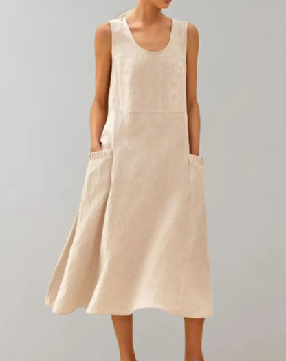 Jolie – Robe midi sans manches en lin de coton