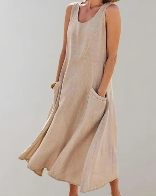Jolie – Robe midi sans manches en lin de coton