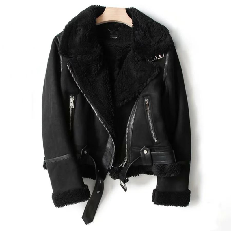 Macie - Veste en cuir avec doublure en sherpa