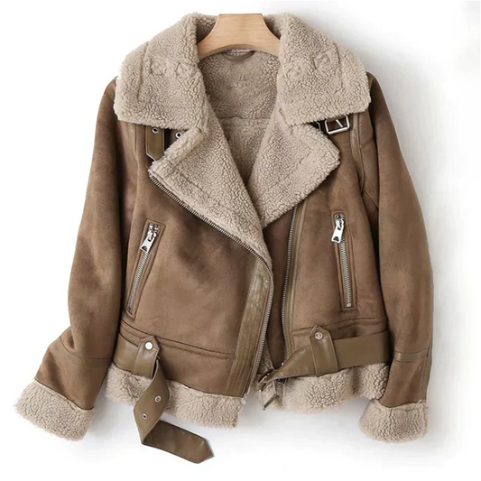 Macie - Veste en cuir avec doublure en sherpa