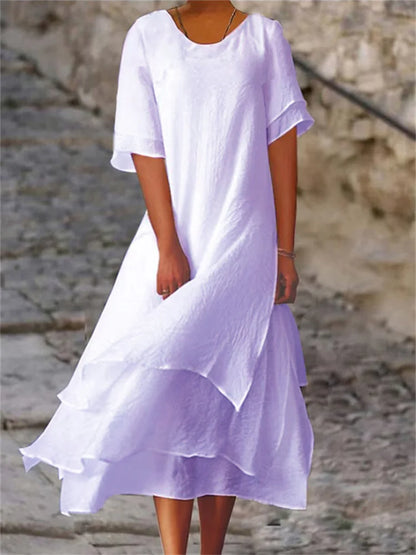Avianna - Robe à double couche fendue à manches courtes et col rond