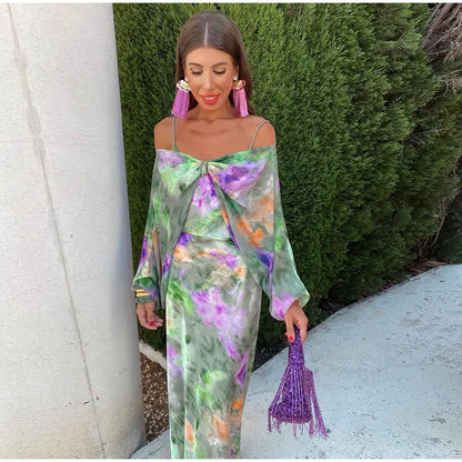 Anisten - Maxi-robe colorée et sexy avec imprimé halo-dye et écharpe amovible