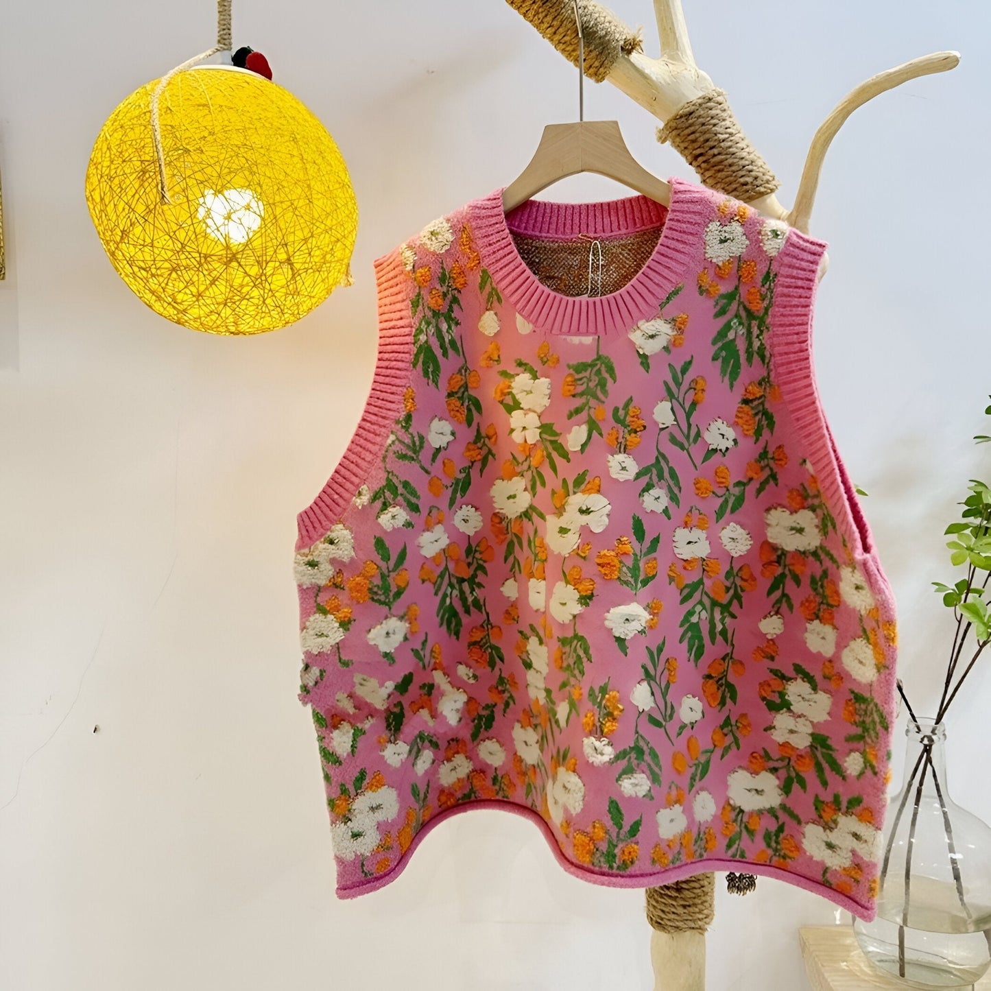 Lavinia | Gilet tricoté de style coréen Pink Peach Blossom