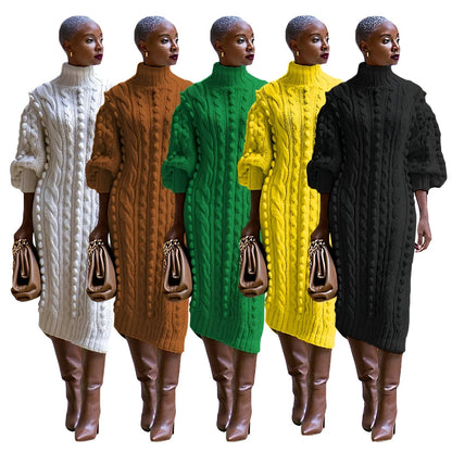 Elsbeth | Elégante robe midi en maille côtelée à turtle-neck