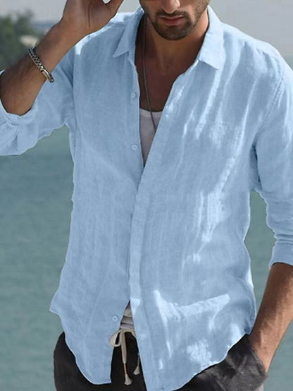 Chemise vintage en lin uni avec col rabattu – Jam